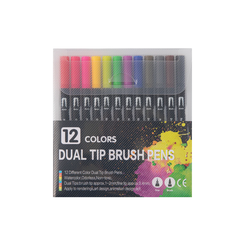 Dual Tip Brush Pens- 12 COLOURS